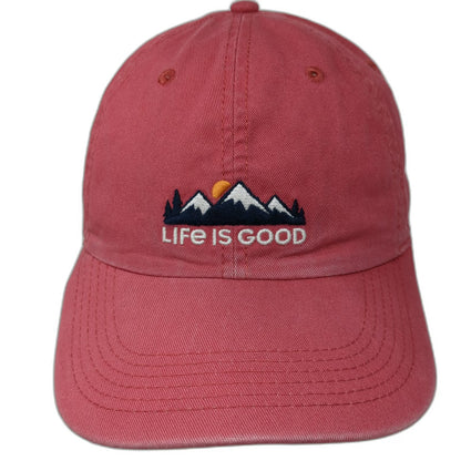 Life is Good Baseball Cap Red One Size Embroidered Mountain Graphic Cotton Hat