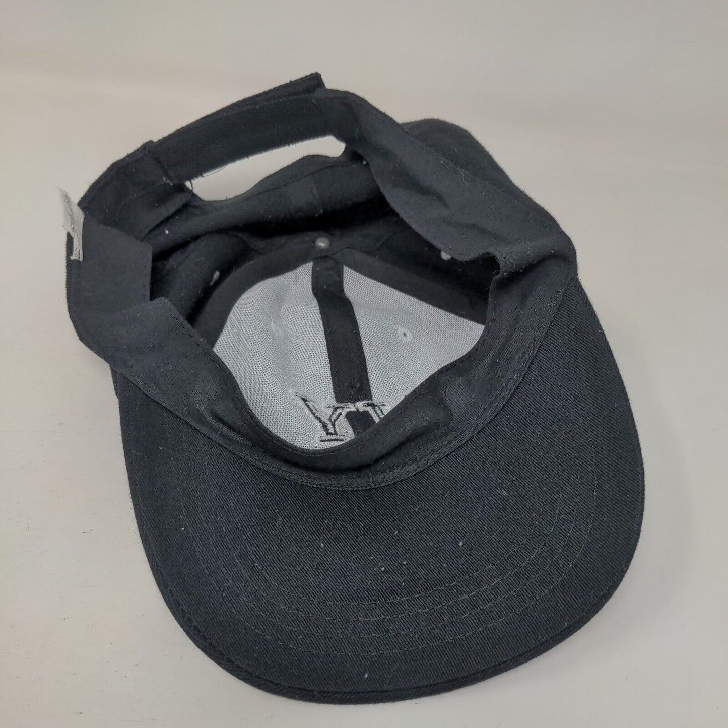 NY Strapback Hat Black One Size Adjustable Embroidered Solid 6 Panel