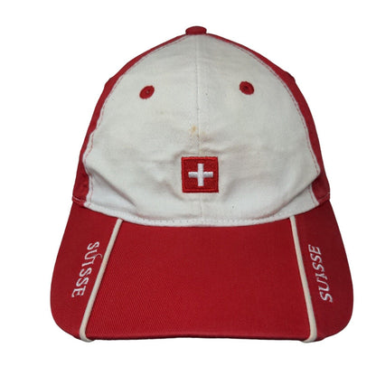 Switzerland Flag Suisse Strapback Hat Red One Size Embroidered Colorblock
