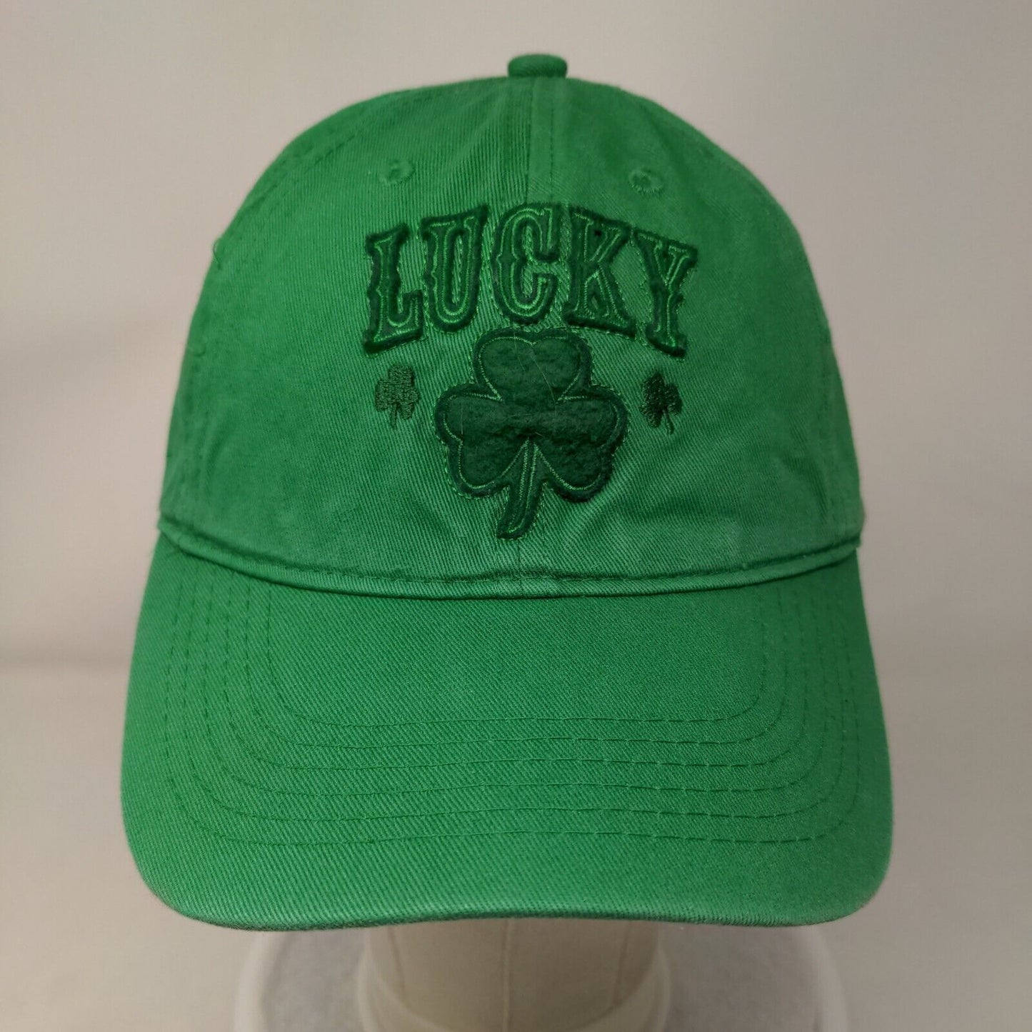 Lucky Strapback Hat Green OSFM Adjustable Embroidered 6 Panel Cotton