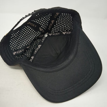 Roxy Trucker Hat Black One Size Geometric Starburst Perforated Snapback Cap