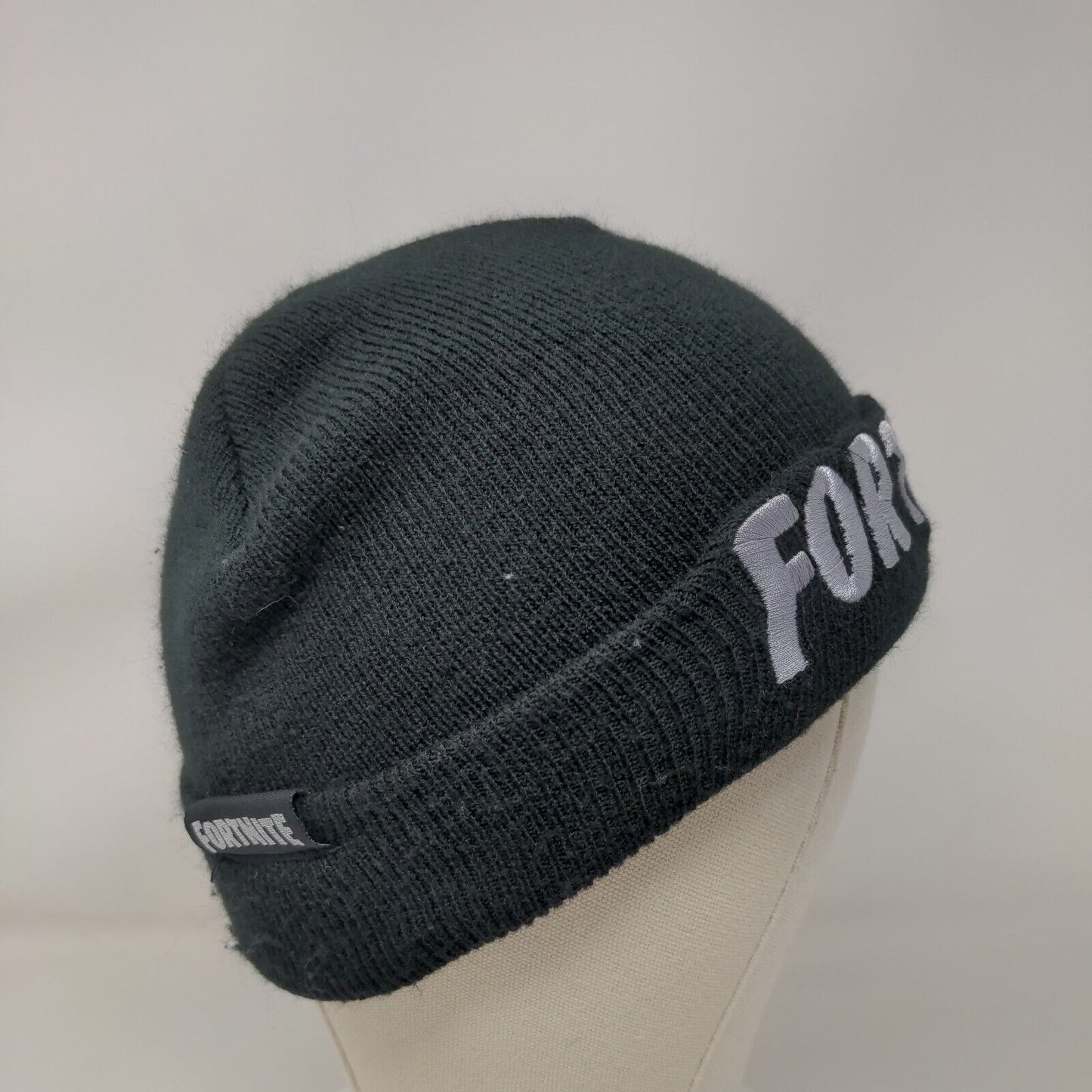 Fortnite Beanie Hat Black OSFM Knitted Embroidered Stretch Epic Games