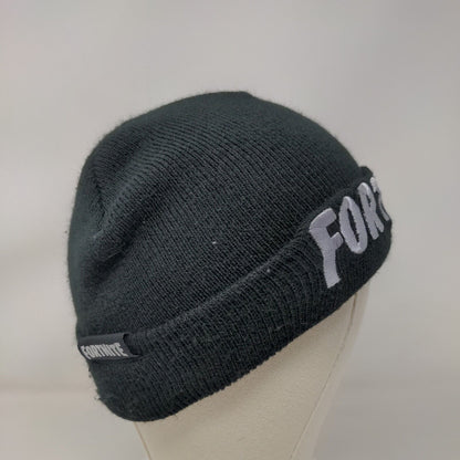 Fortnite Beanie Hat Black OSFM Knitted Embroidered Stretch Epic Games