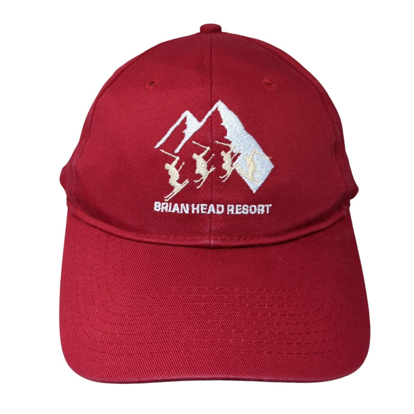 Brian Head Resort Strapback Hat Red OS Adjustable Embroidered Port & Company