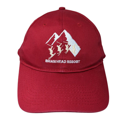 Brian Head Resort Strapback Hat Red OS Adjustable Embroidered Port & Company