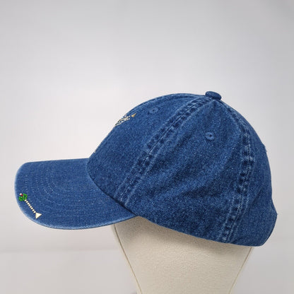 Vintage Simply Hot Strapback Hat Blue OSFA Rhinestone Jewel Cocktail Glass USA
