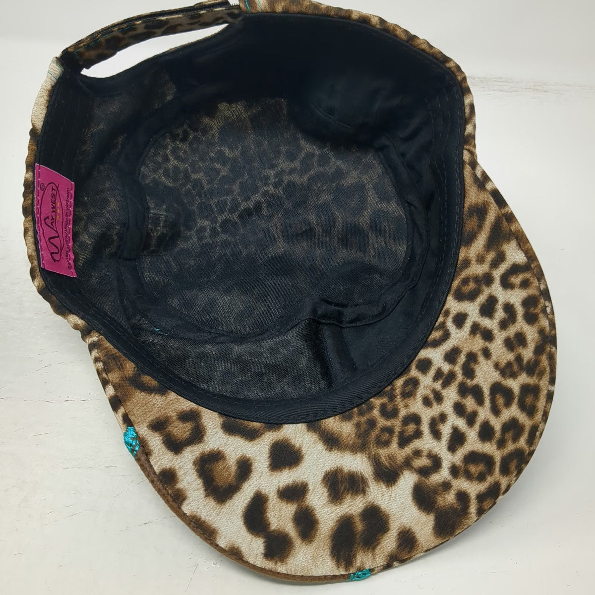 Way West Army Cap Brown One Size Leopard Print Stud Rhinestone Contrast Hat