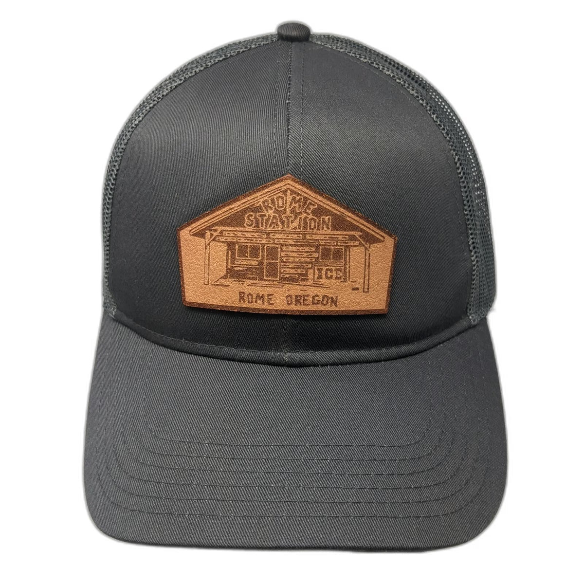 Otto Trucker Hat Gray OSFM Rome Station Oregon Leather Patch Adjustable Mesh Cap