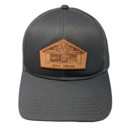 Otto Trucker Hat Gray OSFM Rome Station Oregon Leather Patch Adjustable Mesh Cap