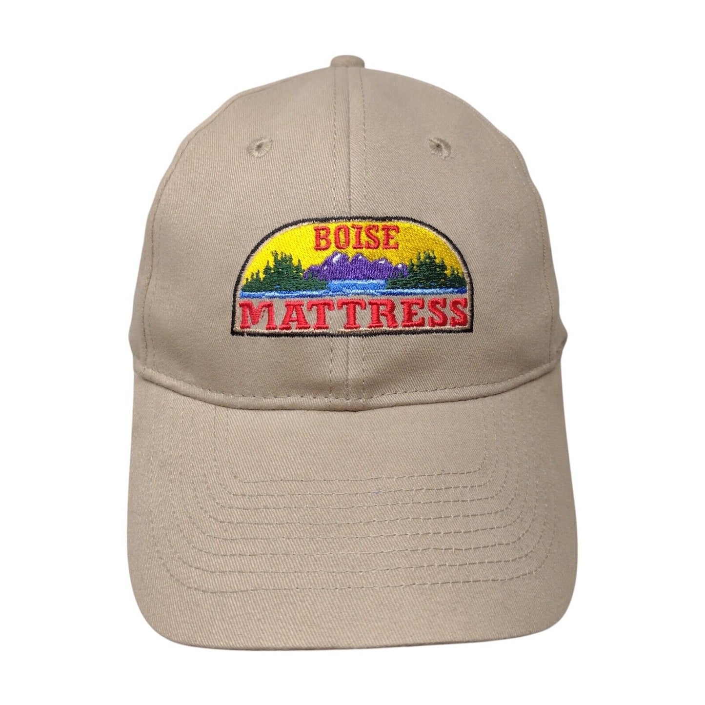 Boise Mattress Strapback Hat Tan OSFA Adjustable Embroidered 6 Panel Cotton