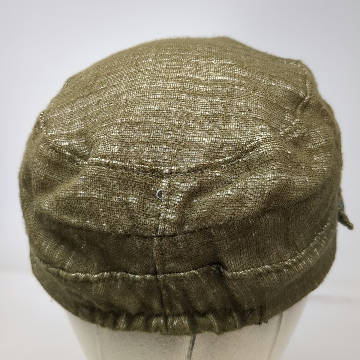 Gypsy & Loic Army Cap Green One Size Up-cycled Cotton Buttons Frayed Elastic Hat
