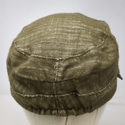 Gypsy & Loic Army Cap Green One Size Up-cycled Cotton Buttons Frayed Elastic Hat