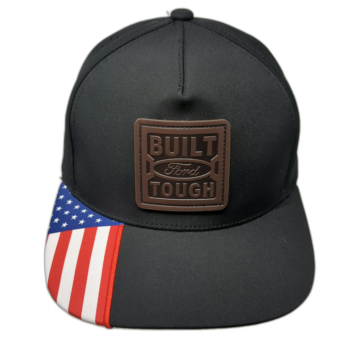 Ford Trucker Hat Black One Size Built Tough American Flag Brim Snapback Patch
