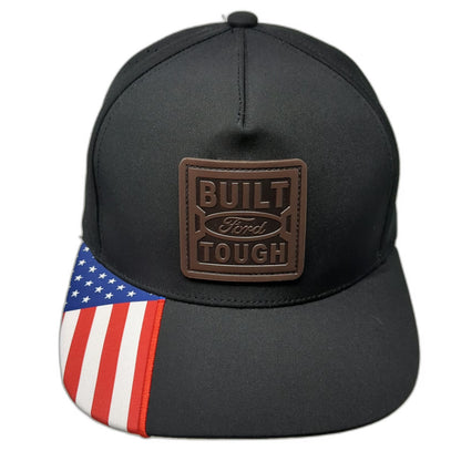 Ford Trucker Hat Black One Size Built Tough American Flag Brim Snapback Patch