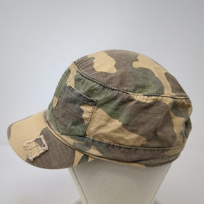 D&Y Army Cap Green Camo One Size Distressed Ripstop Side Pocket Strapback Hat
