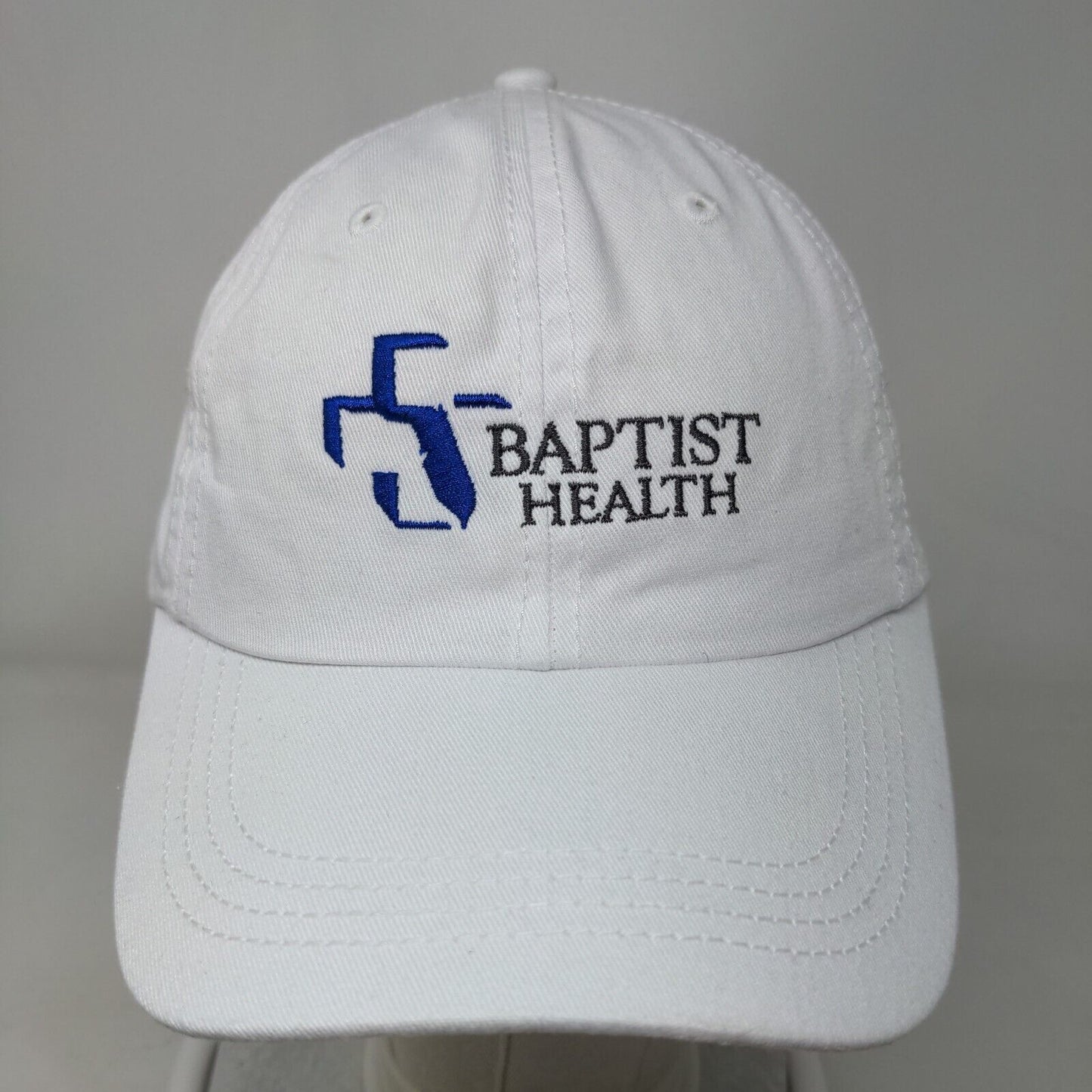 Baptist Health Slideback Hat White OSFA Adjustable Embroidered Logo 6 Panel