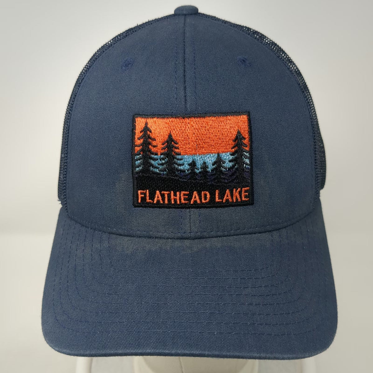 Yupoong Trucker Hat Blue One Size Flathead Lake Montana Sunset Mesh Snapback