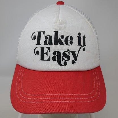 Empyre Trucker Hat White Red One Size Take It Easy Graphic Mesh Snapback Cap
