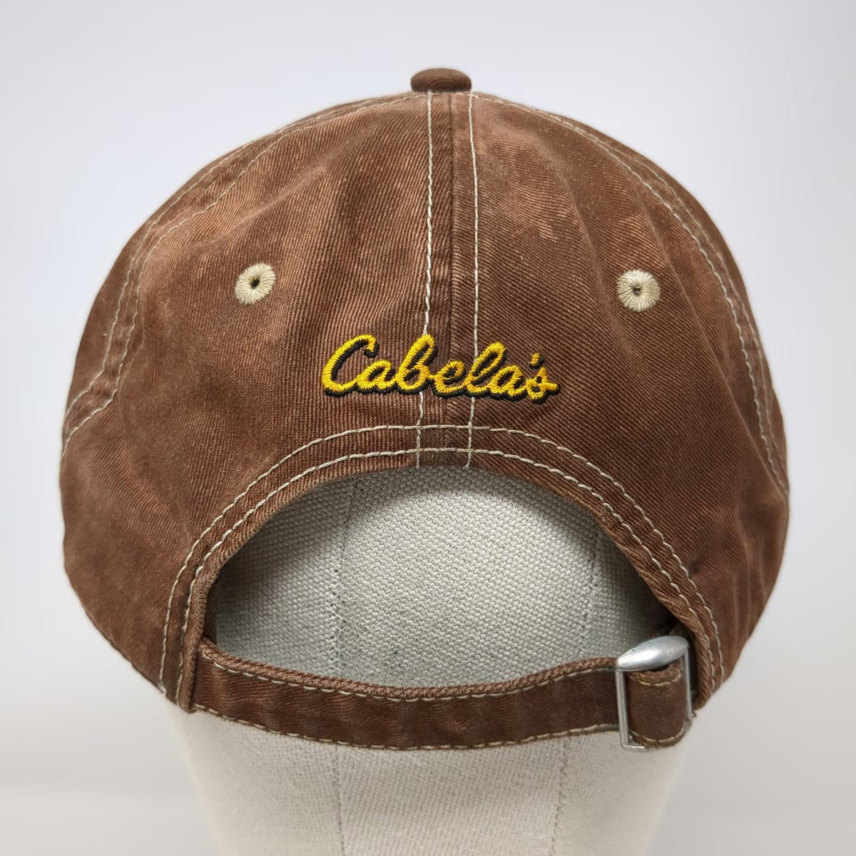 Cabela's Baseball Cap Brown OSFM Contrast Stitch Embroidered Logo Hat Outdoor