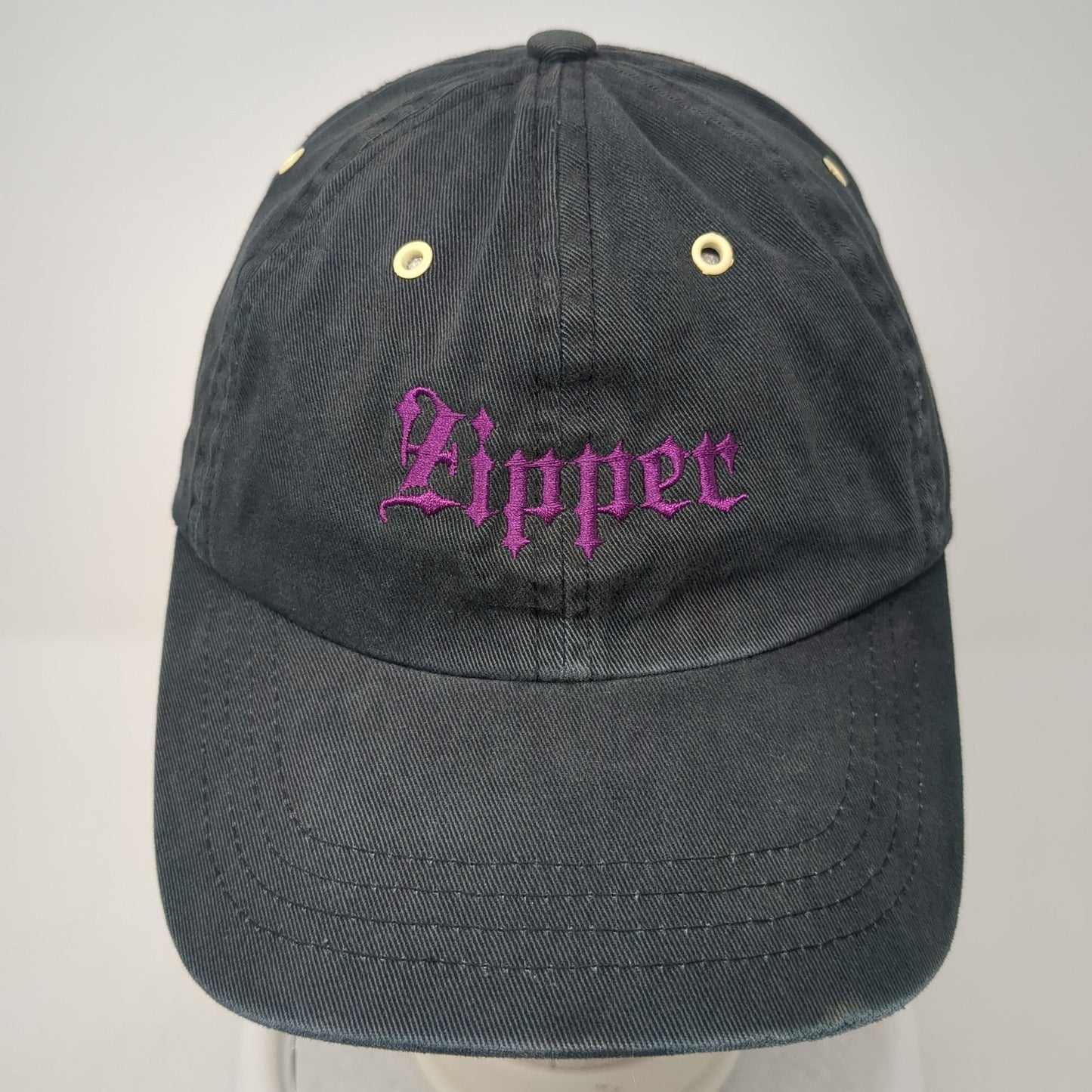 Zipper Slideback Hat Black One Size Adjustable Embroidered Alternative