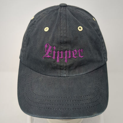 Zipper Slideback Hat Black One Size Adjustable Embroidered Alternative