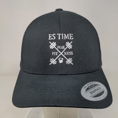 ES Time For Fitness Snapback Mesh Back Trucker Hat Black One Size Embroidered