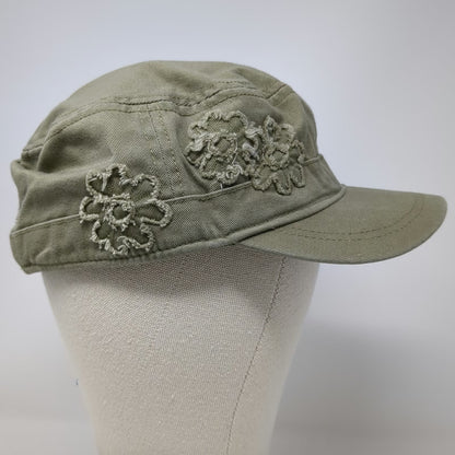 Life is Good Army Cap Green One Size Hat Embroidered Flowers Floral Lining Strap