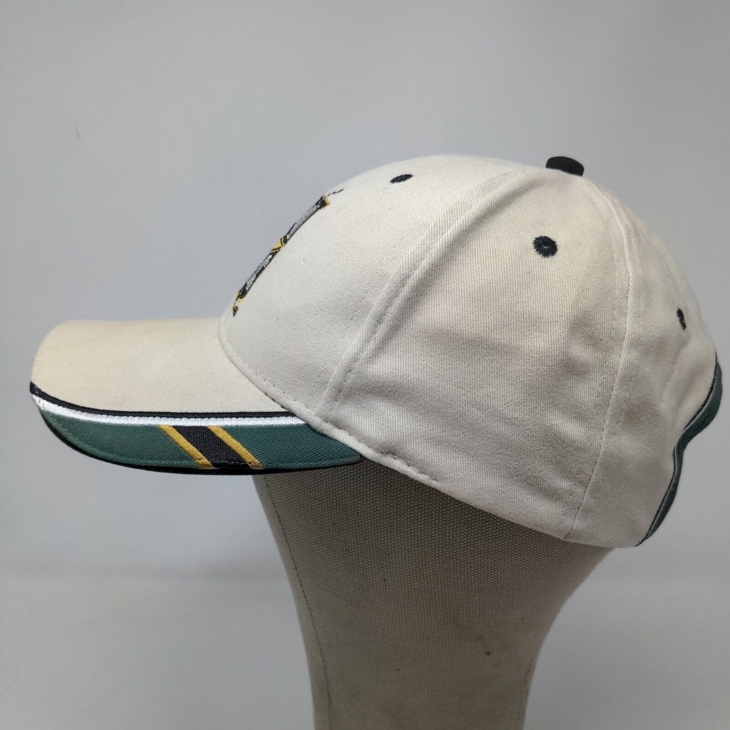 Brickyard Authentics Men's Strapback Hat Tan Green Embroidered Golf Logo