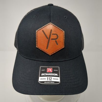 Richardson Snapback Mesh Back Trucker Hat Black One Size Leather Patch