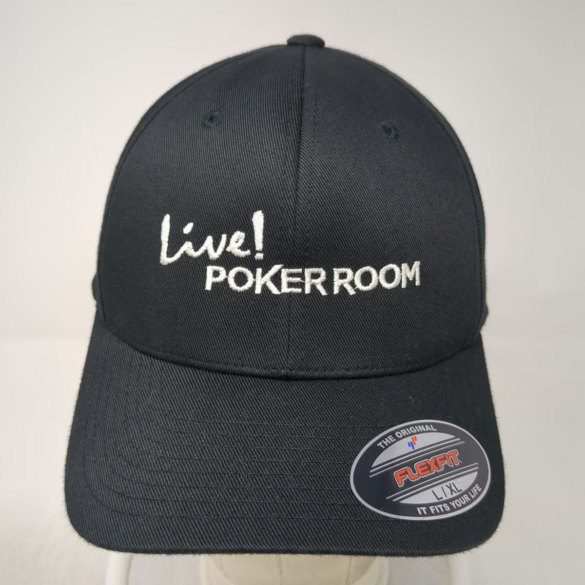 Port Authority Baseball Cap Black XL Live Poker Room Fitted Flexfit Curved Hat
