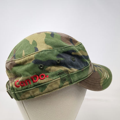 District Army Cap Green Camo One Size Can Do Red Embroidery Flat Top Hat