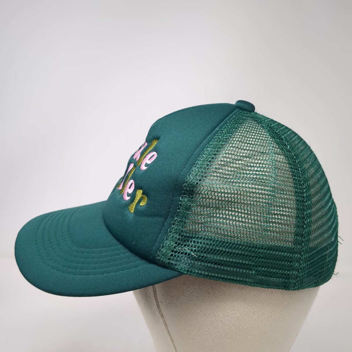The Darling Effect Pickle Baller Trucker Hat Green One Size Mesh Snapback Retro