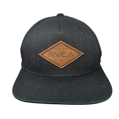 RVCA Leather Patch Snapback Hat Black One Size Adjustable Flat Bill