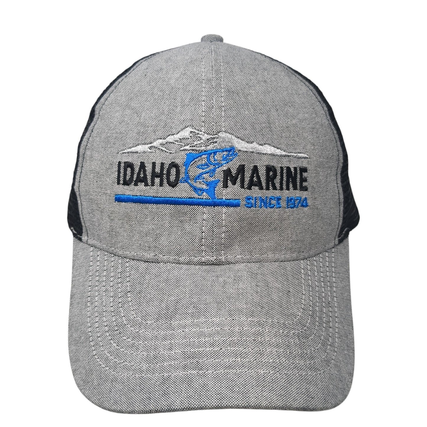 Idaho Marine Trucker Hat Gray One Size Adjustable Embroidered Mesh Back 6 Panel