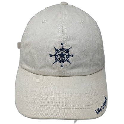 Life is Good Baseball Cap Beige One Size Slideback Compass Star Embroidered Hat