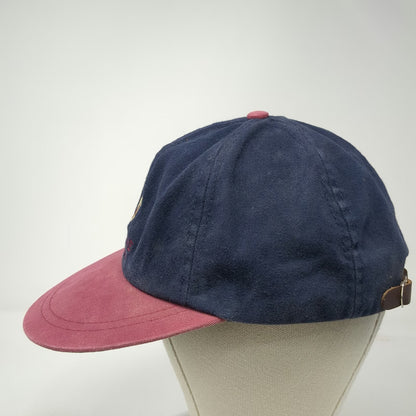 J&M Sportswear Baseball Cap Blue Red One Size Leather Strapback Canada Made Hat