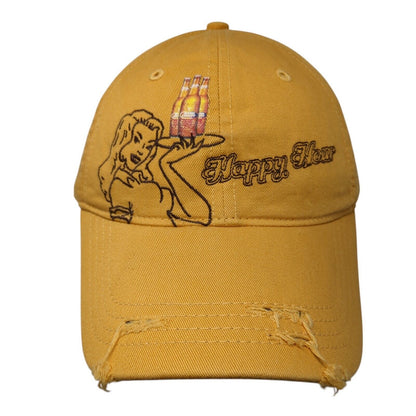 Happy Hour Bud Light Slideback Hat Yellow One Size Adjustable Distressed
