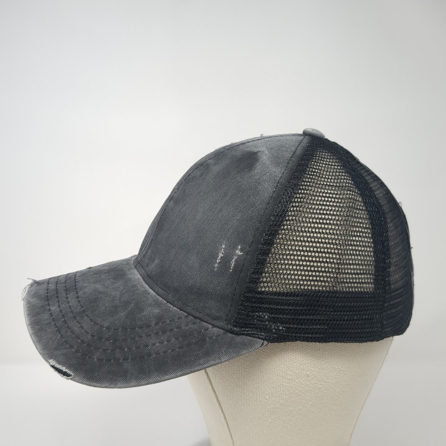 Unbranded Ponytail Trucker Hat Gray One Size Adjustable Mesh Back Distressed