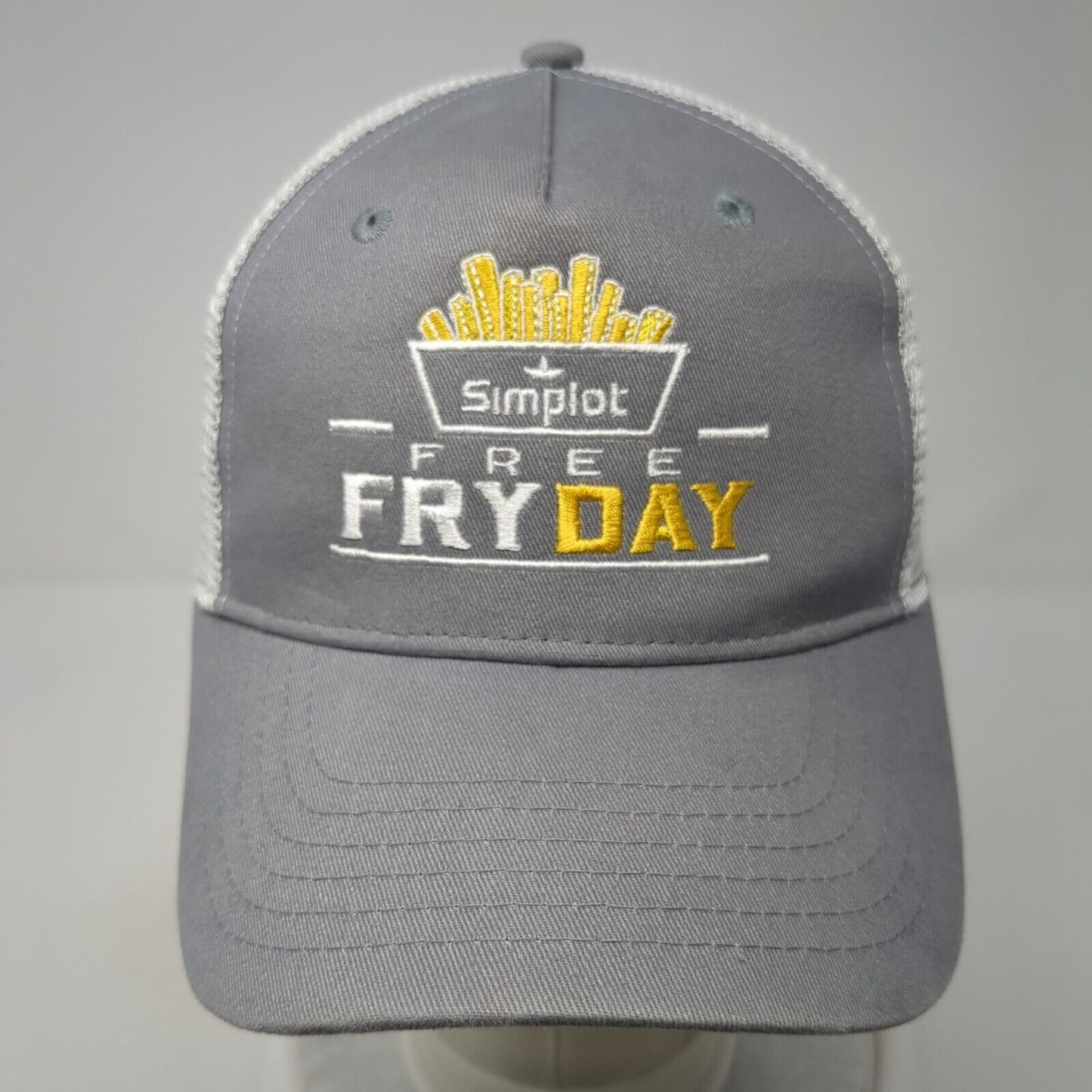 Simplot Free Fry Day Snapback Trucker Hat Gray OS Adjustable Mesh Quake City Cap
