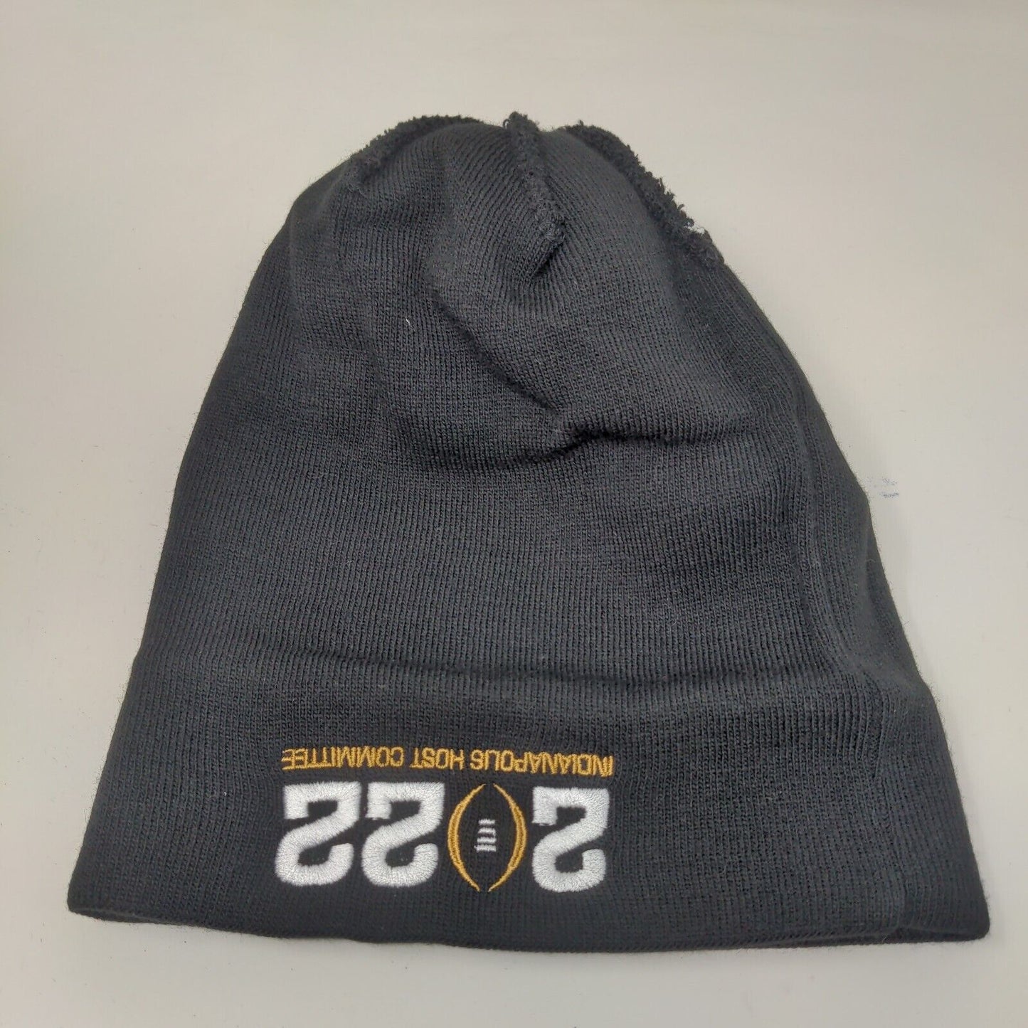 Men's Knit Beanie Hat Black Gold Striped  2022 Indianapolis Host Committee