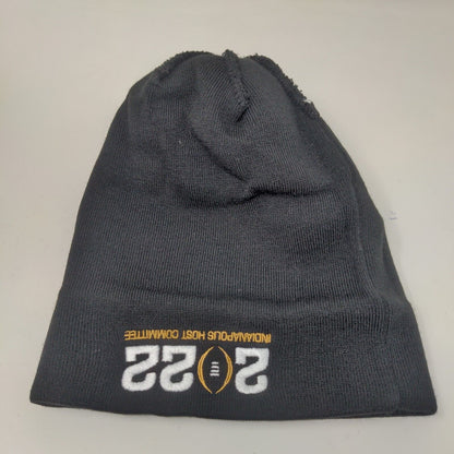 Men's Knit Beanie Hat Black Gold Striped  2022 Indianapolis Host Committee