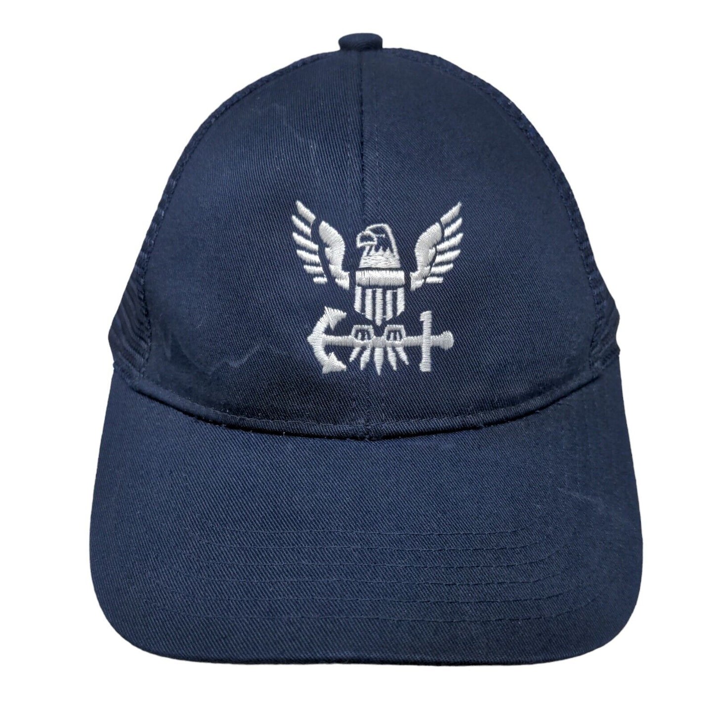 US Navy Veteran Eagle Strapback Trucker Hat Blue One Size Embroidered Mesh Back