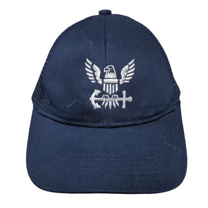 US Navy Veteran Eagle Strapback Trucker Hat Blue One Size Embroidered Mesh Back