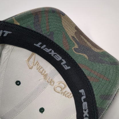 Flexfit Baseball Cap Green Camo XL Diamond Gym Logo Stretch Fit Woodland Hat