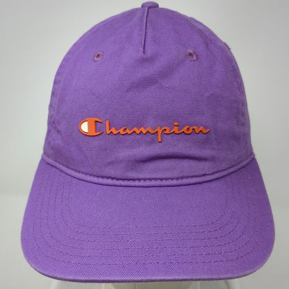 Champion 5 Panel Purple Hat One Size Cotton Script Logo Slideback Adjustable
