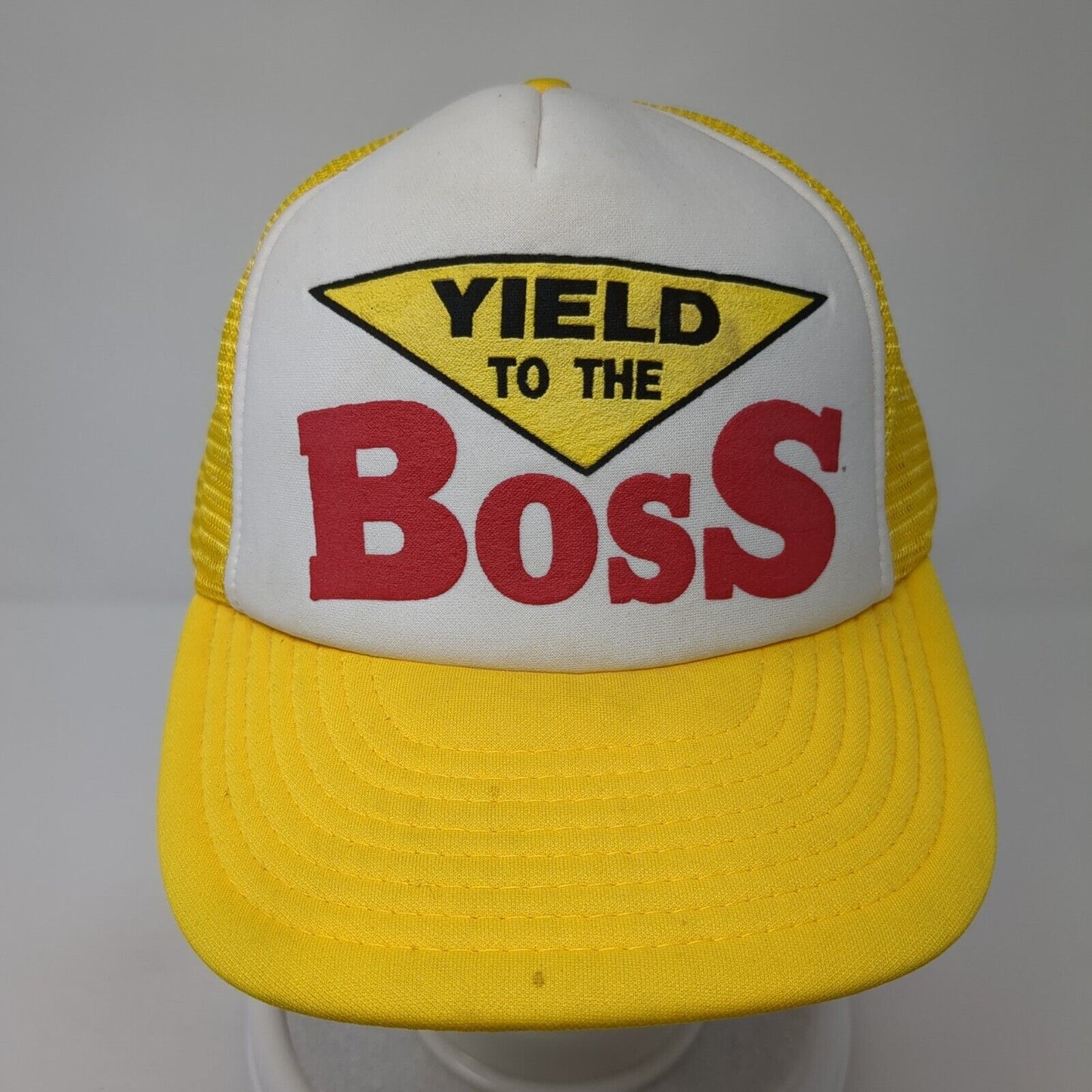Yield To The Boss Snapback Mesh Back Trucker Hat Yellow One Size Outdoor