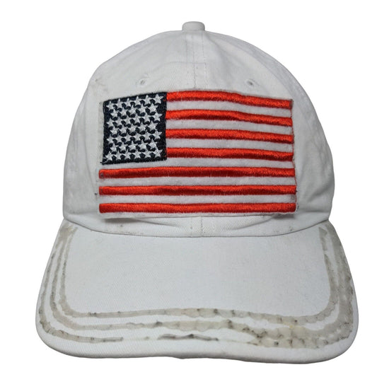 American Flag Patch Slideback Hat White OSFM Adjustable Vent Holes