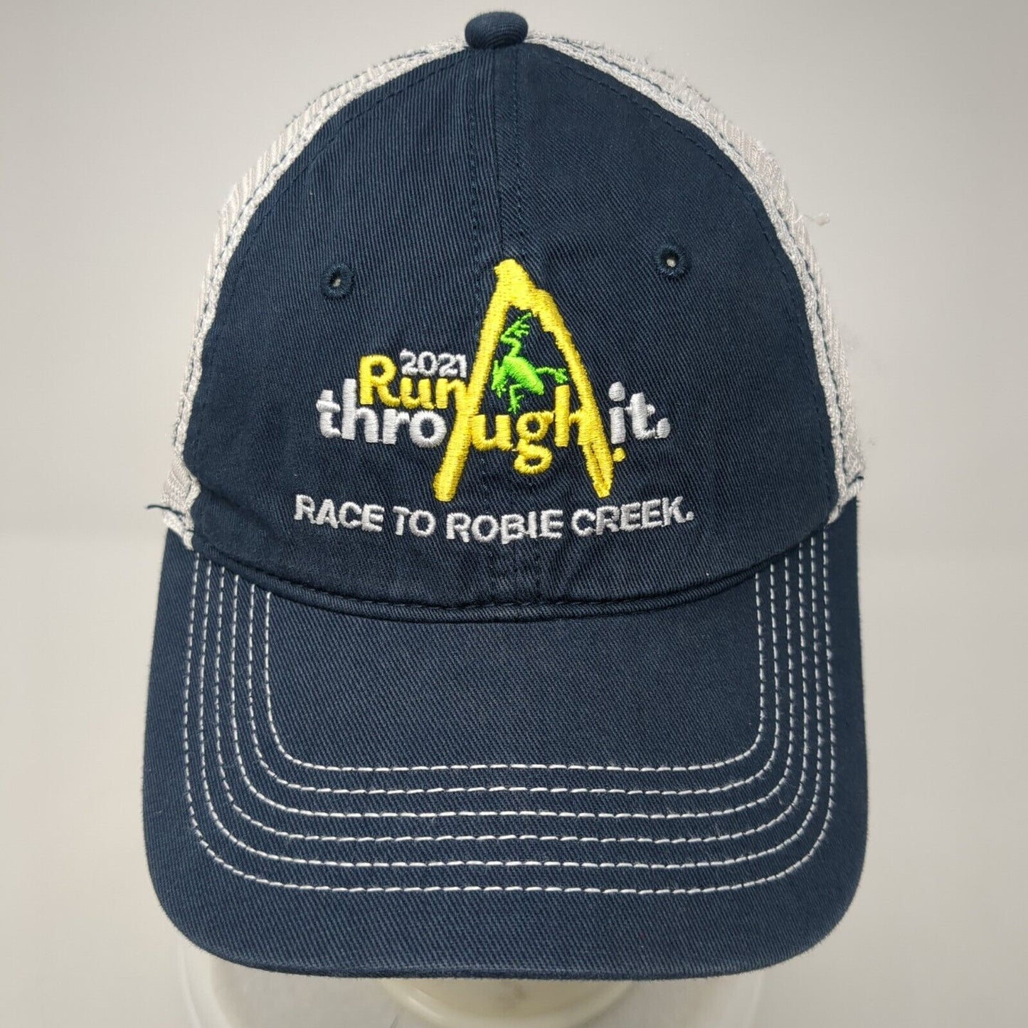 2021 Run Through It Strapback Trucker Hat Blue OSFA Race To Robie Creek