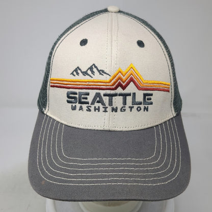 Mountain Trucker Hat Gray One Size Seattle Washington Retro Stripe Mesh Snapback