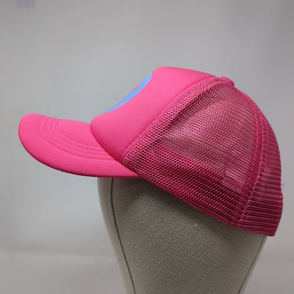Smiley Emoji Snaoback Trucker Hat Pink OSFA Adjustable Breathable Mesh Back